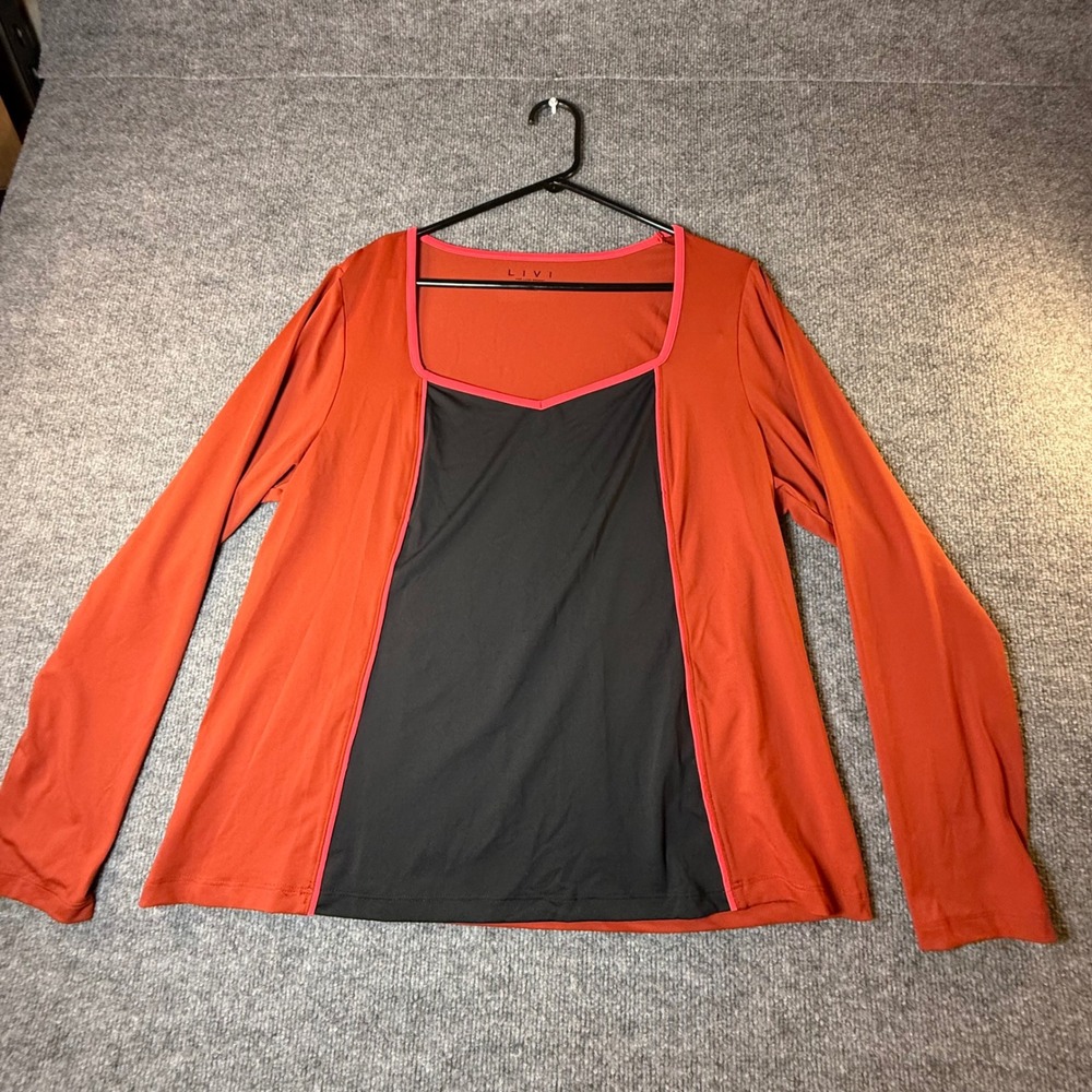 Livi Lane Bryant Womens Plus 18/20 Rust Black Colorblock Long Sleeve Active Top